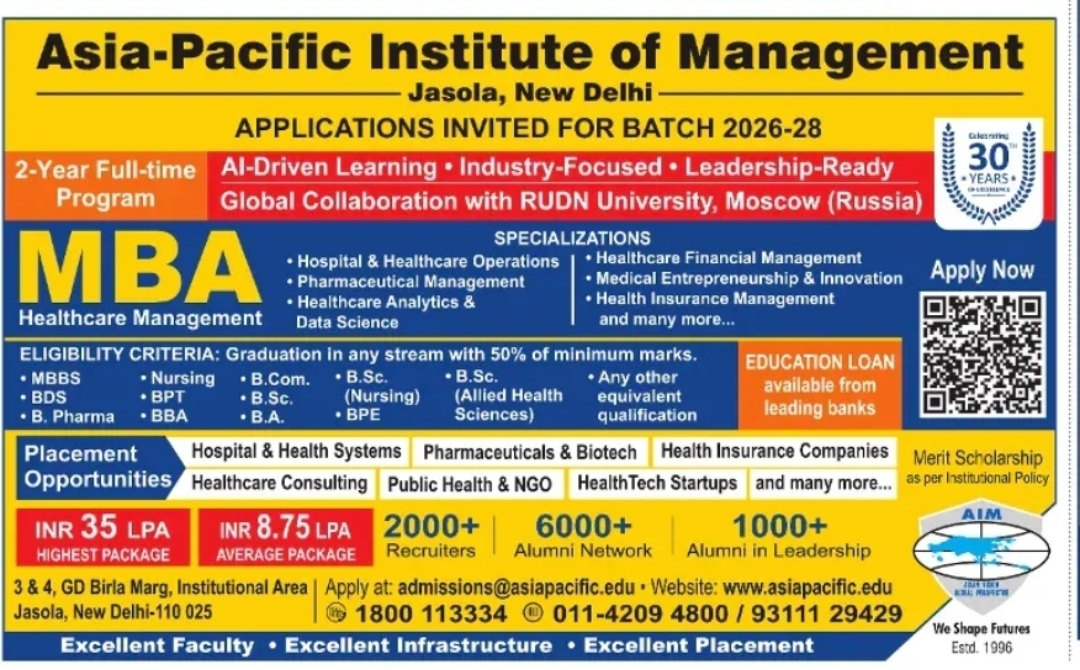 Admissions Open 2026-28 | MBA in Healthcare Management at Asia-Pacific Institute of Management