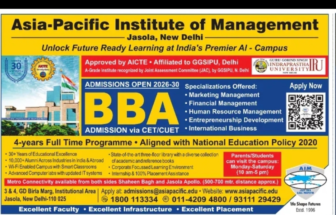 Admissions Open 2026-30 | BBA Programme at Asia-Pacific Institute of Management, New Delhi