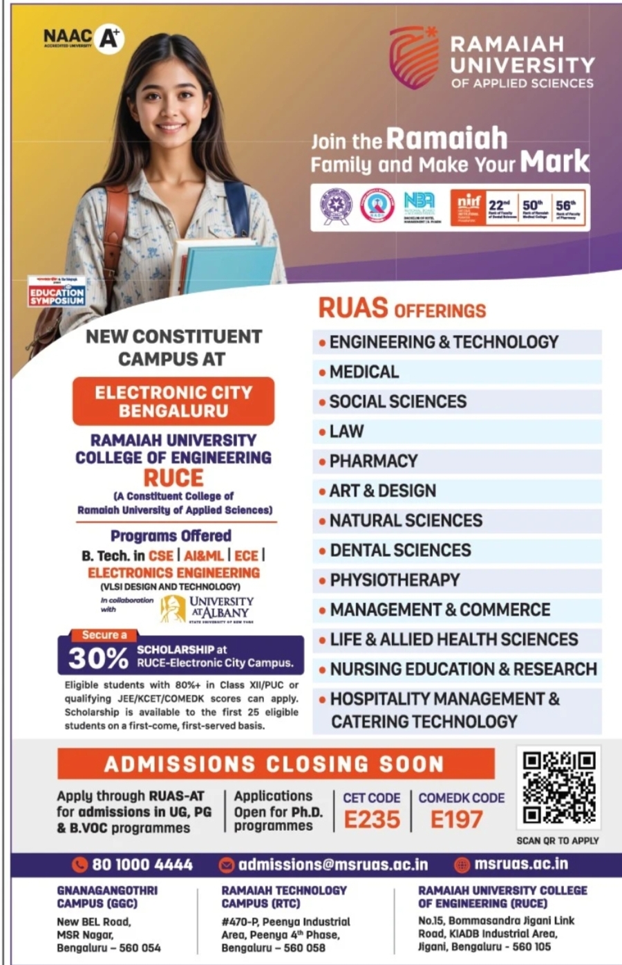 Admissions Open at Ramaiah University College of Engineering (RUCE) – Apply Now