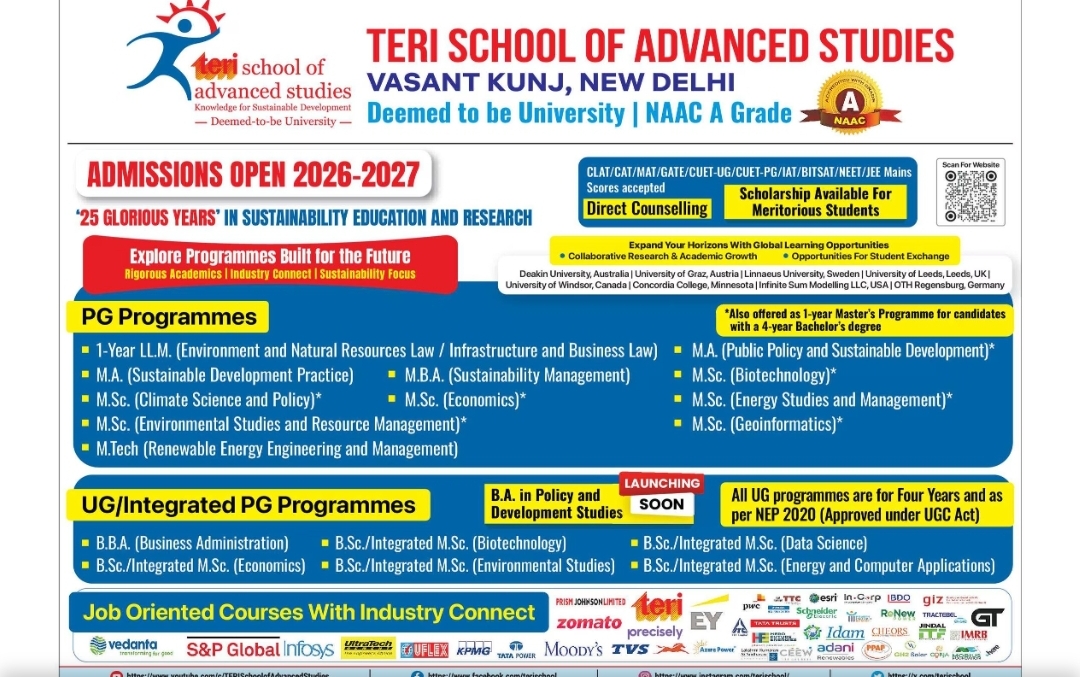 🎓 Admissions Open – TERI School of Advanced Studies, New Delhi