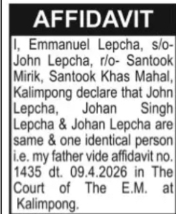 Affidavit Declaration – Identity Clarification of John Lepcha