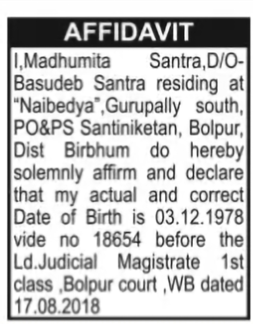 Affidavit – Declaration of Correct Date of Birth