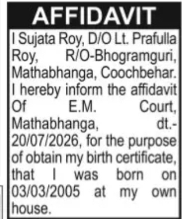 Affidavit for Birth Certificate – Sujata Roy