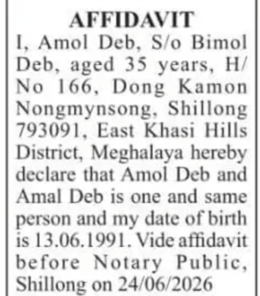 Affidavit Notice – Amol Deb