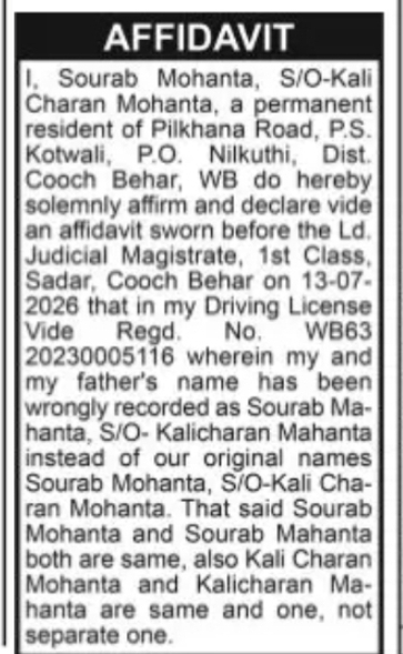 Affidavit Notice – Sourab Mohanta