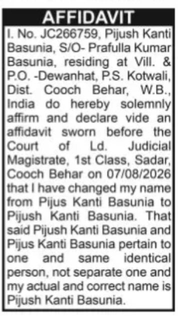 AFFIDAVIT – PIJUSH KANTI BASUNIA NAME CORRECTION