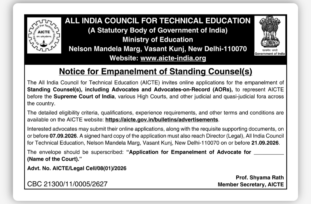 AICTE Empanelment of Standing Counsel(s)