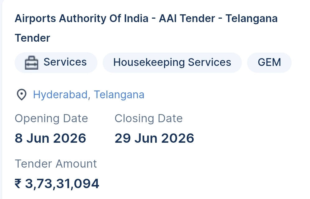 Airports Authority Of India - AAI Tender - Telangana Tender