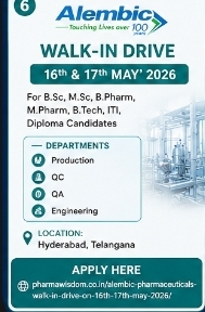 Alembic Pharmaceuticals – Walk-In Drive (16th & 17th May 2026)