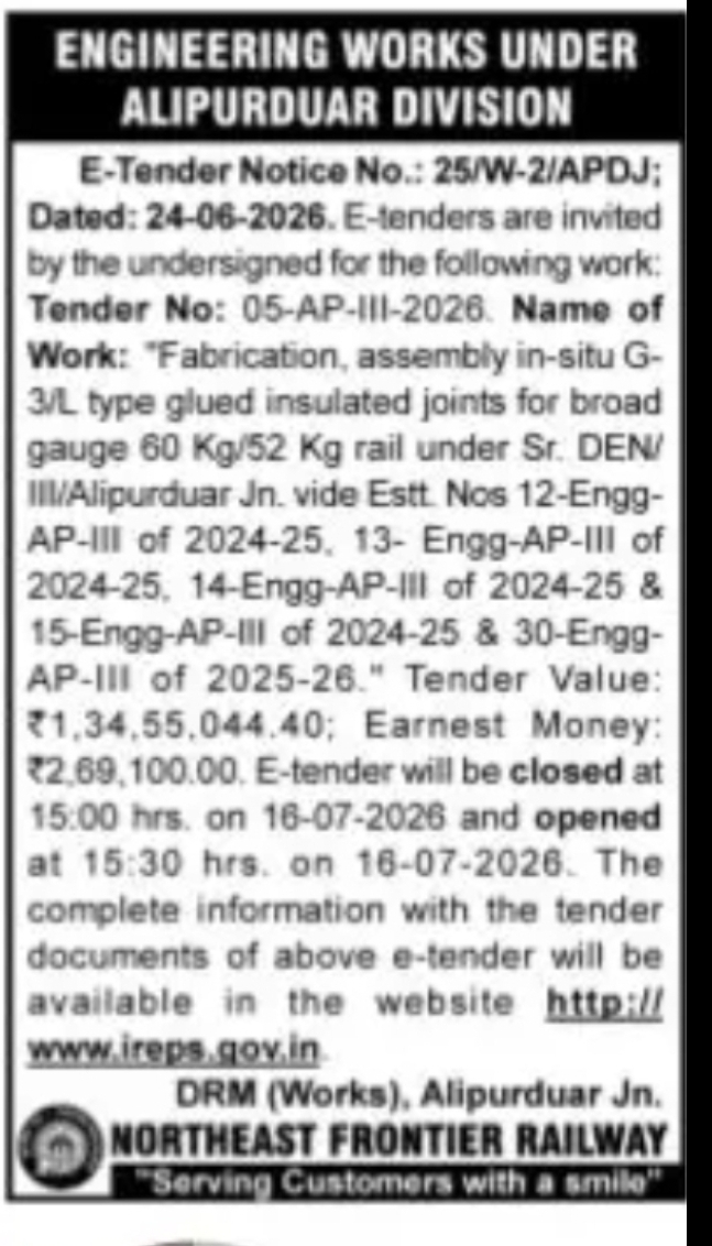 Alipurduar Division Engineering Works Tender (N.F. Railway)