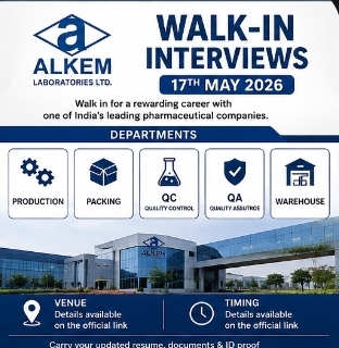 ALKEM Laboratories – Walk-Ins on 17th May 2026