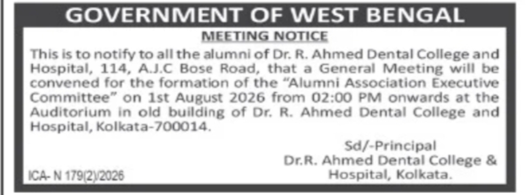 Alumni General Meeting Notice – Dr. R. Ahmed Dental College & Hospital, Kolkata