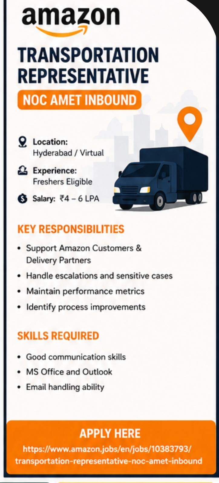Amazon – Transportation Representative (NOC AMET Inbound)