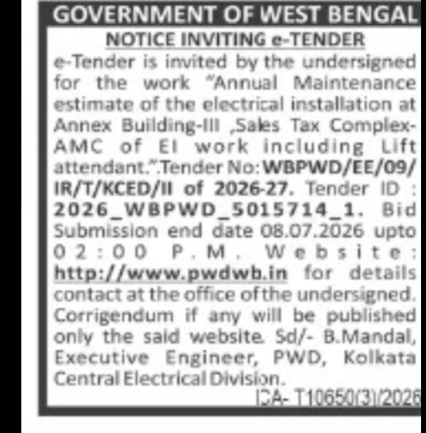 Annual Maintenance of Electrical Installation at Annex Building-III, Sales Tax Complex