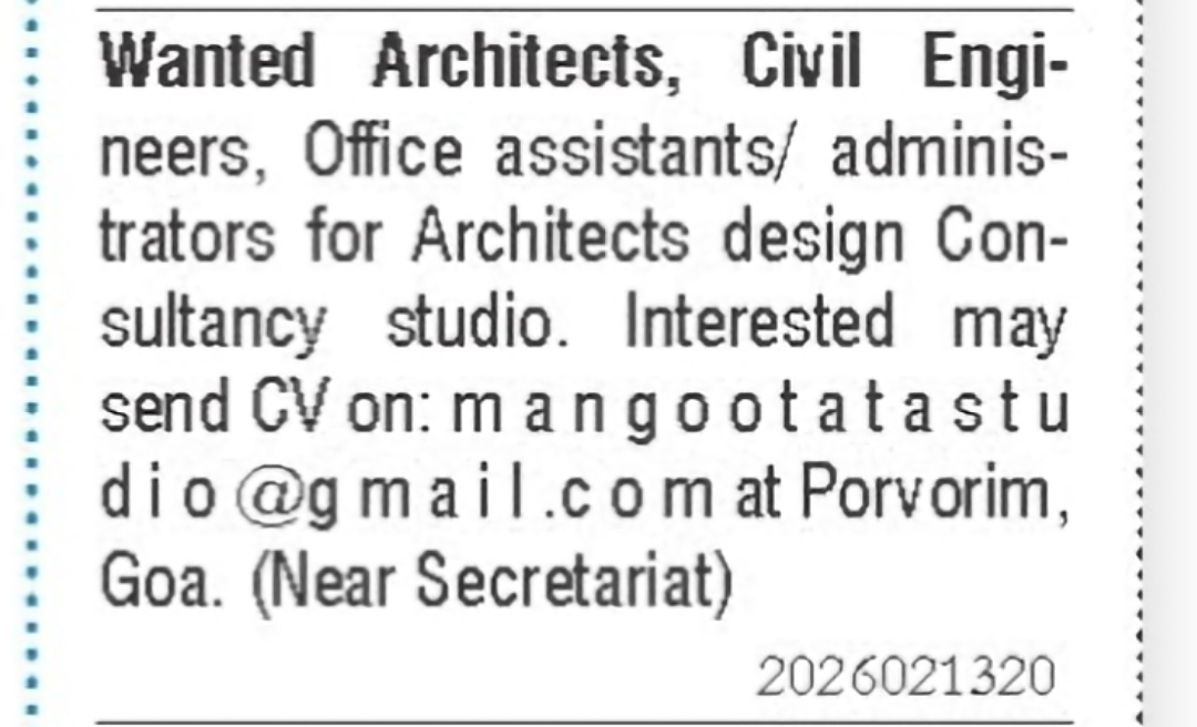 Architects, Civil Engineers & Office Assistants – Porvorim, Goa