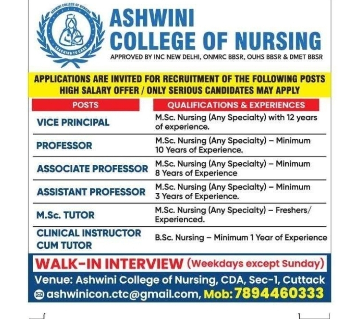 Ashwini College of Nursing Recruitment 2026