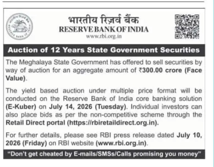 Auction of 12-Year Meghalaya State Government Securities – RBI