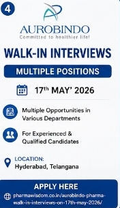 Aurobindo Pharma – Multiple Positions Walk-In
