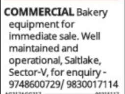 Bakery Equipment for Sale – Salt Lake Sector V