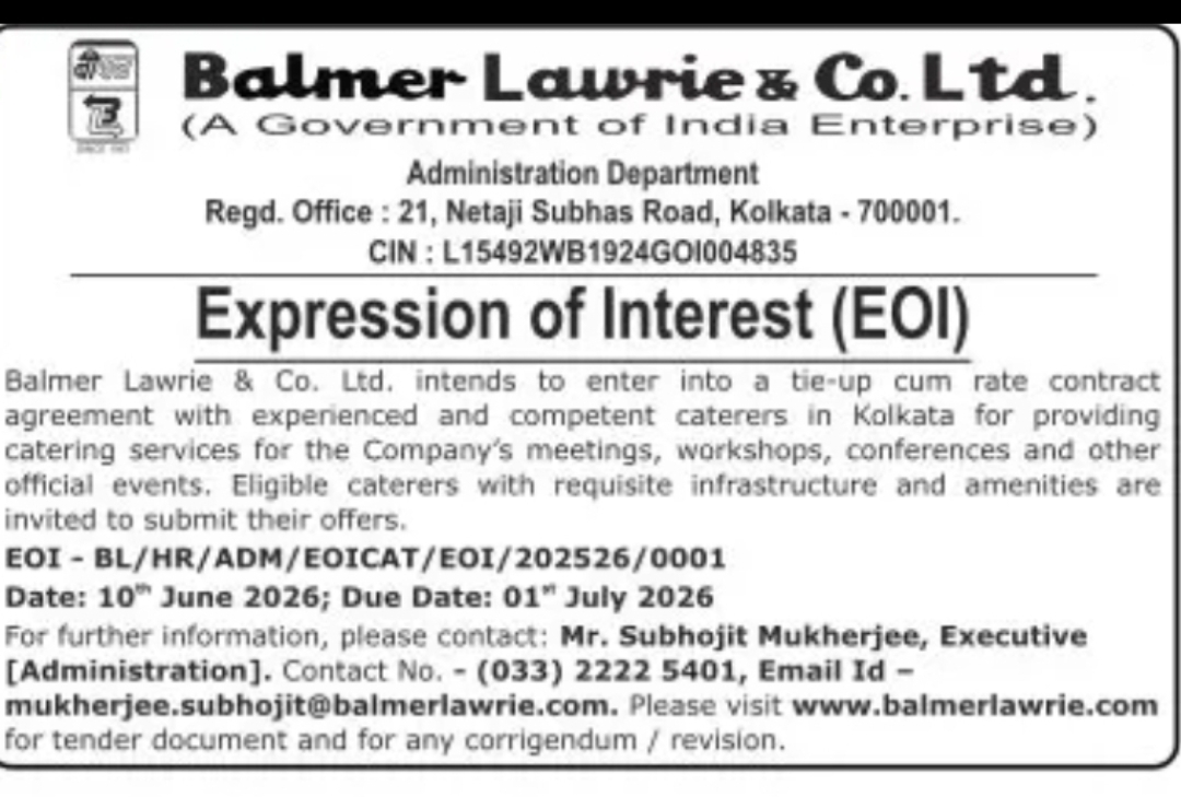 Balmer Lawrie & Co. Ltd – Expression of Interest (EOI) for Catering Services