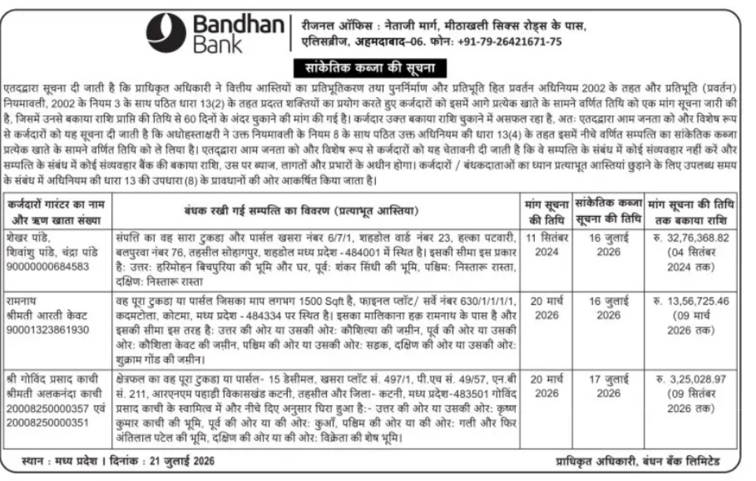Bandhan Bank – Symbolic Possession Notice