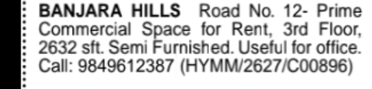 BANJARA HILLS ROAD NO.12 – Prime Commercial Space for Rent