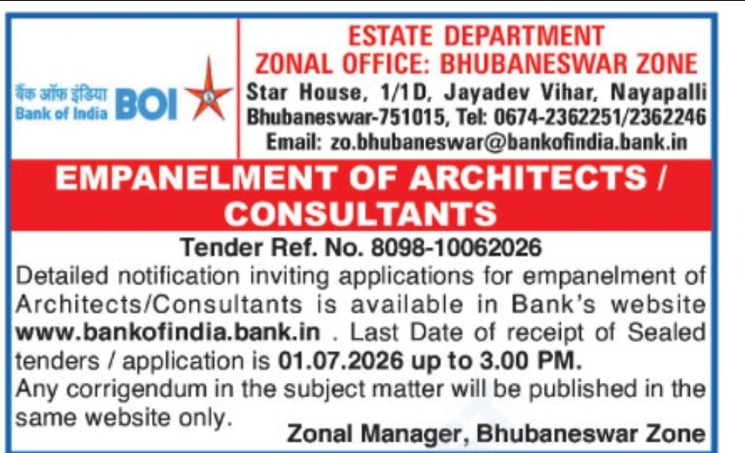 Bank of India – Empanelment of Architects/Consultants