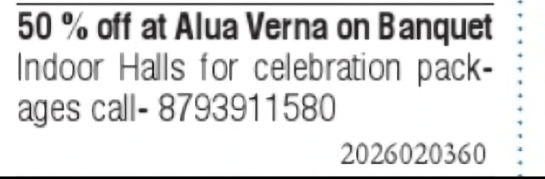 Banquet Hall Offer – Alua Verna