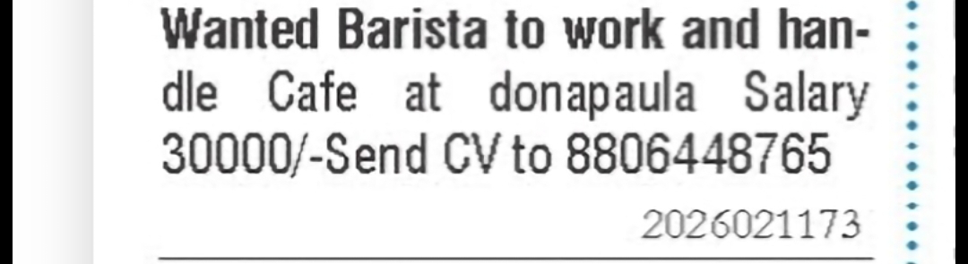 Barista Required for Café – Dona Paula