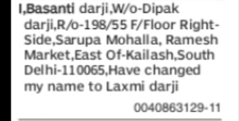 Basanti Darji Name Change Notice