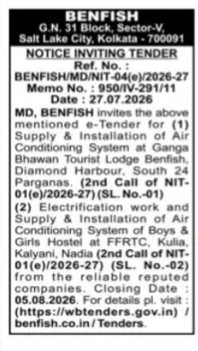 BENFISH E-Tender Notice for Air Conditioning and Electrification Works