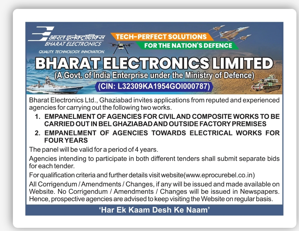Bharat Electronics Limited (BEL) – Empanelment of Agencies for Civil, Composite and Electrical Works