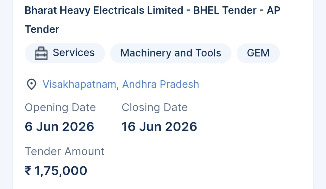 Bharat Heavy Electricals Limited - BHEL Tender - AP Tender