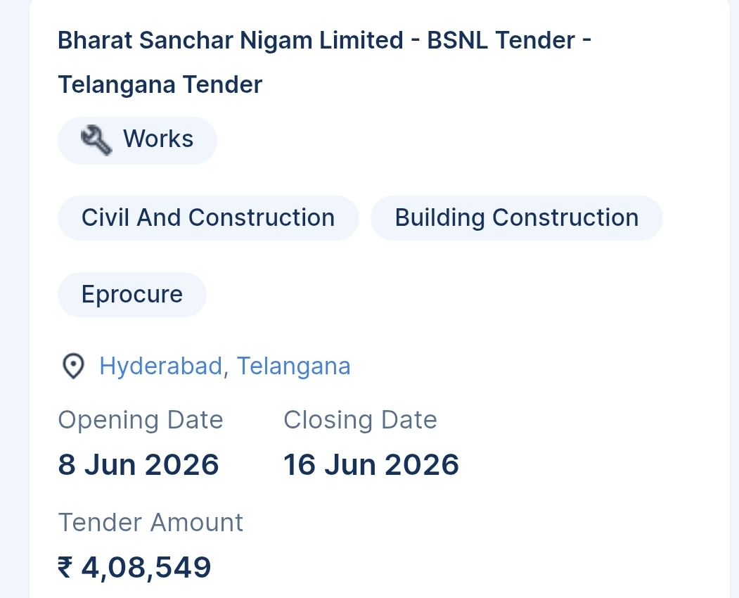 Bharat Sanchar Nigam Limited - BSNL Tender - Telangana Tender