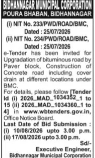Bidhannagar Municipal Corporation Road Development Tender
