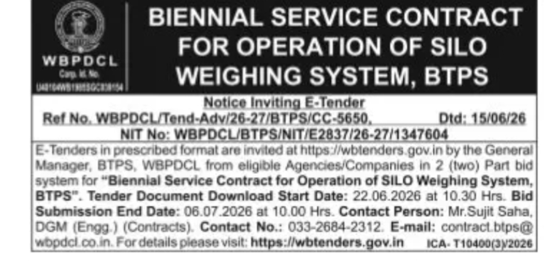 BIENNIAL SERVICE CONTRACT FOR OPERATION OF SILO WEIGHING SYSTEM – BTPS (WBPDCL)
