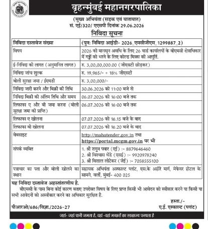 BMC Tender Notice – Supply of Cold Mix Material for Road Maintenance | Tender ID: 2026_MCGM_129887