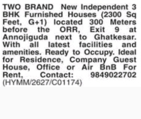 🏡 Brand New 3BHK Independent Houses for Rent – Near Ghatkesar