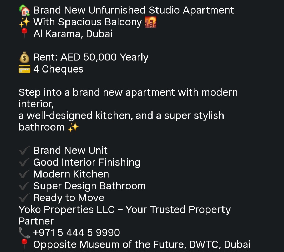 Brand New Studio Apartment with Spacious Balcony in Al Karama, Dubai