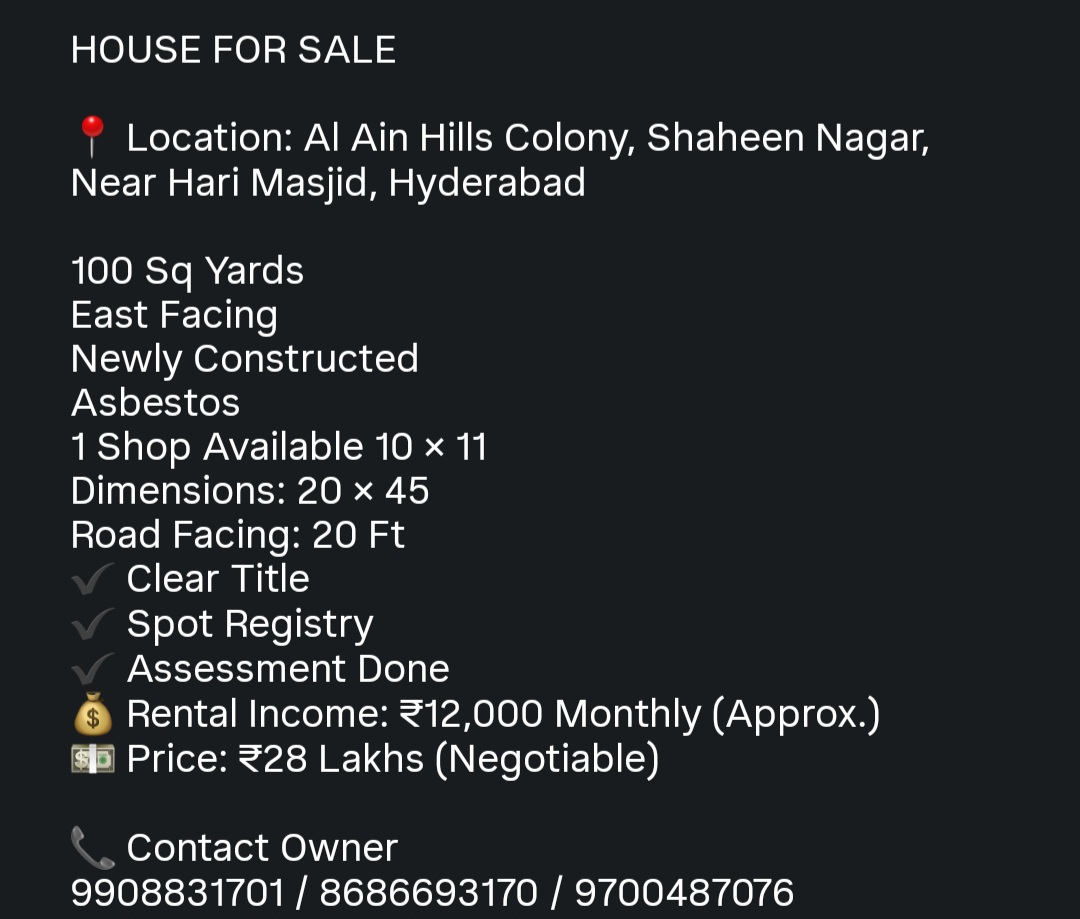 🏡 Budget House for Sale – Shaheen Nagar, Hyderabad