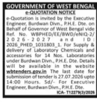 Burdwan PHE e-Quotation for Laboratory Chemicals