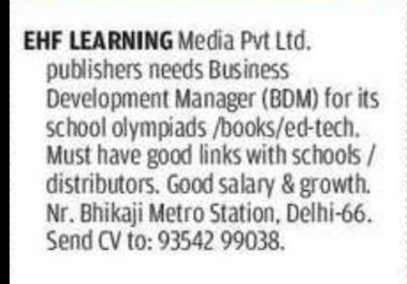 Business Development Manager – EHF Learning Media Pvt Ltd