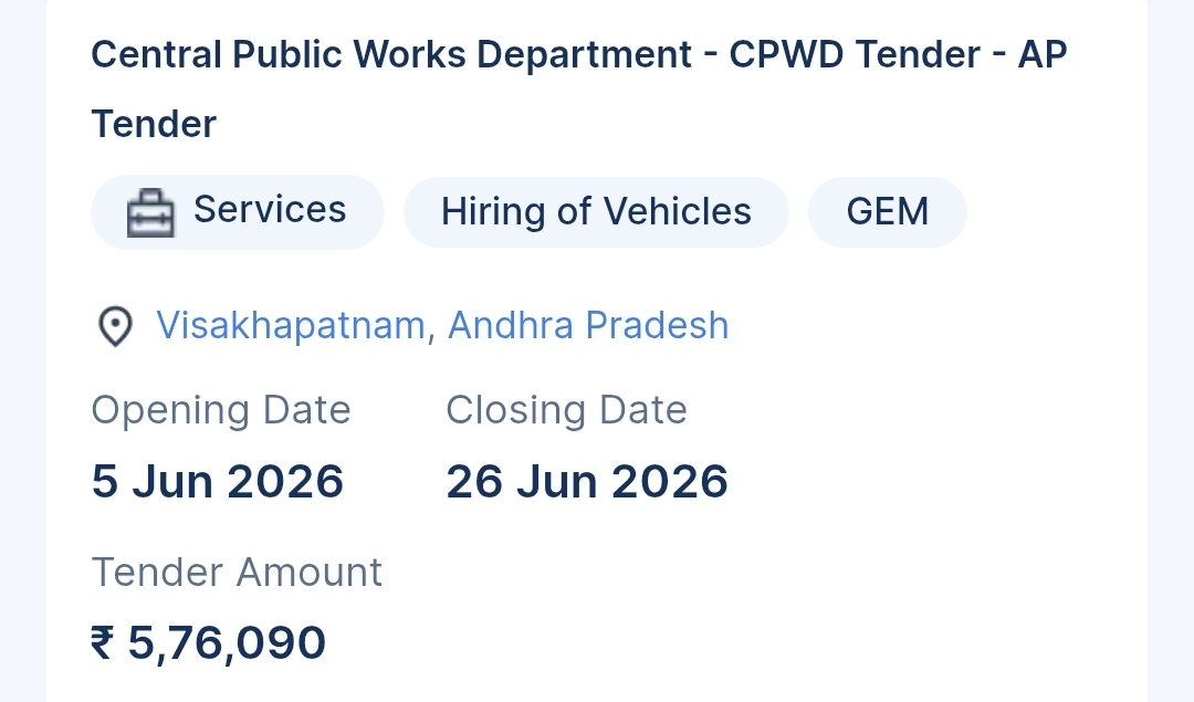 Central Public Works Department - CPWD Tender - AP Tender