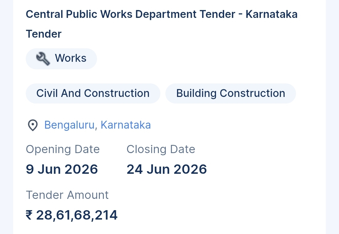 Central Public Works Department Tender - Karnataka Tender