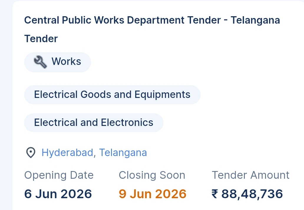 Central Public Works Department Tender - Telangana Tender