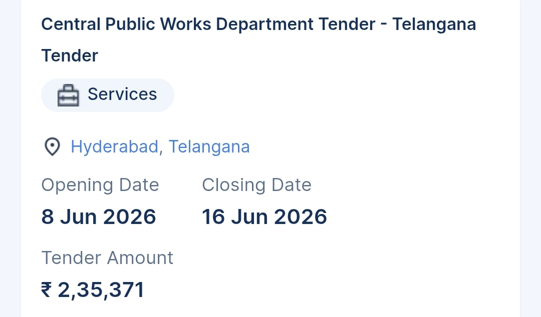 Central Public Works Department Tender - Telangana Tender