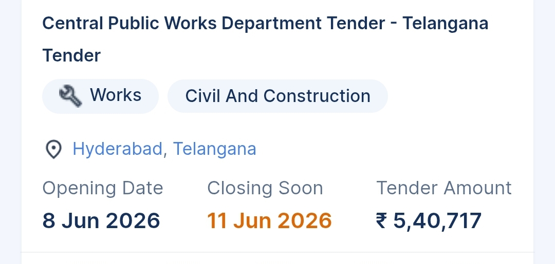 Central Public Works Department Tender - Telangana Tender