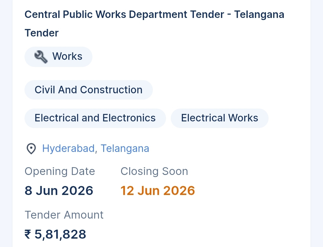 Central Public Works Department Tender - Telangana Tender
