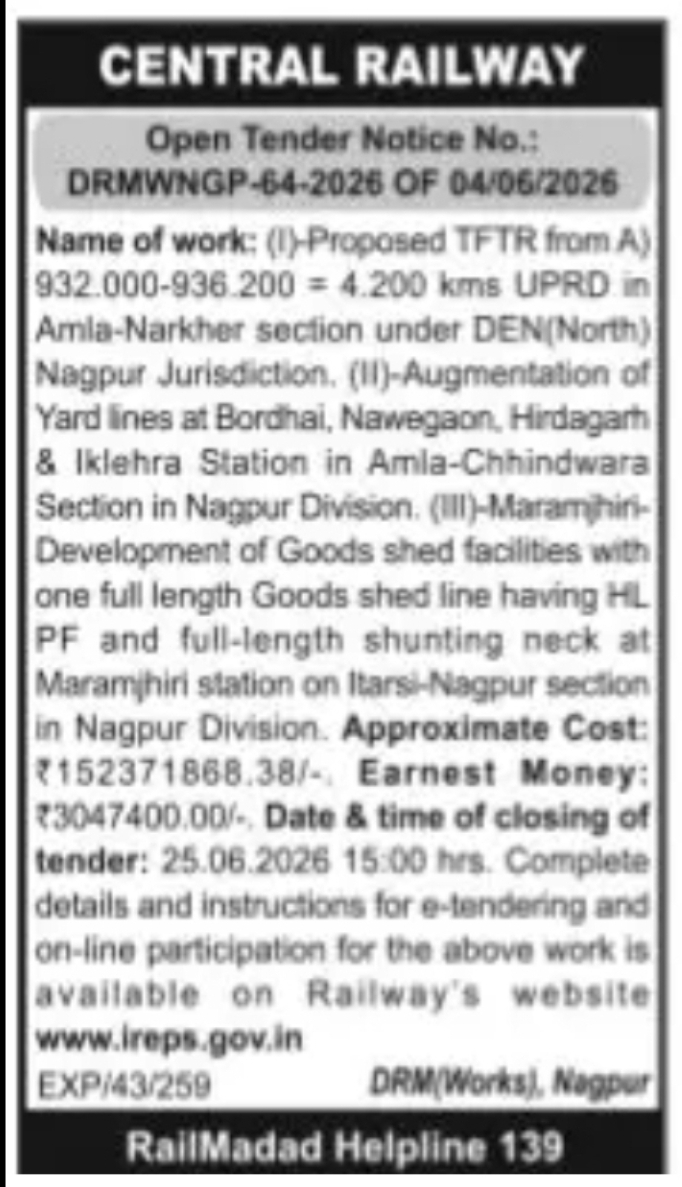 Central Railway Tender Notification
