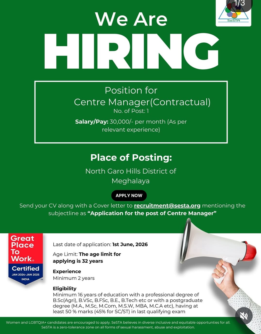 Centre Manager Hiring – SeSTA